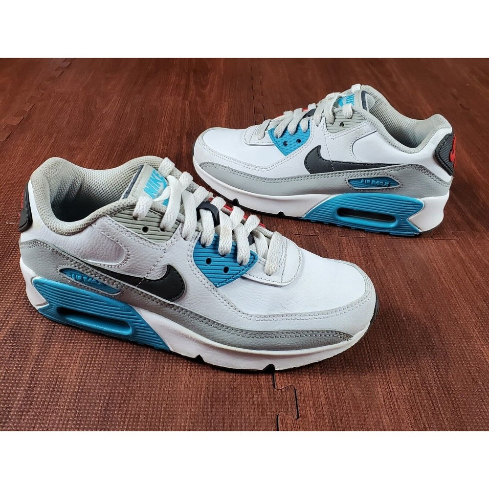 Nike Air Max 90 LTR (GS) Shoes Size 4Y White/Chlorine Blue Style CD6864 108